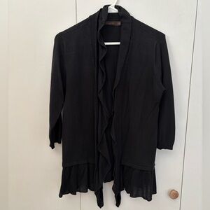 Black Ruffled Waterfall Open Cardigan Large